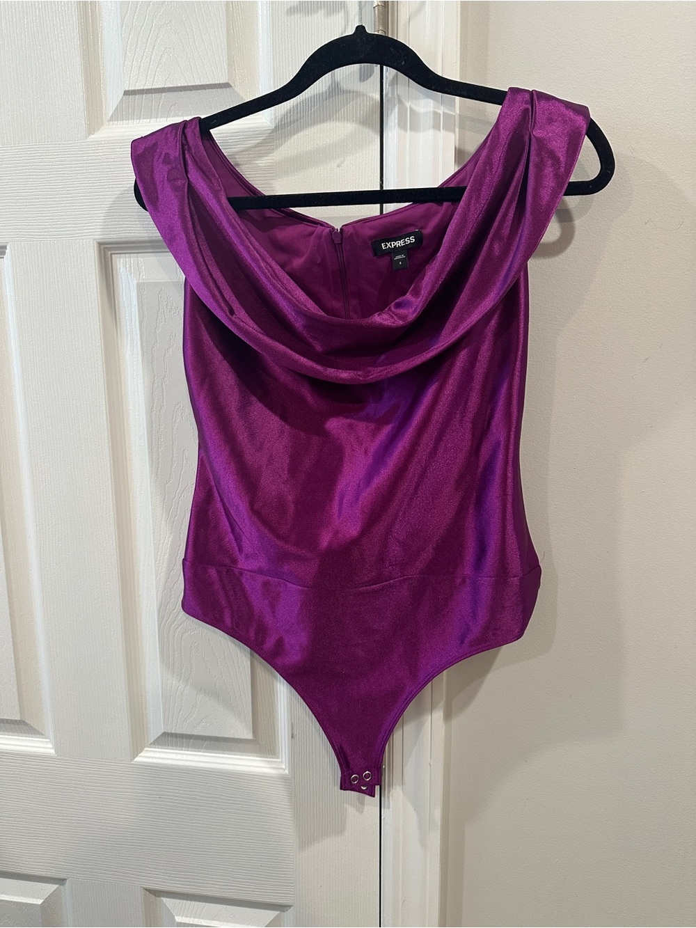 Express Satin-Look Magenta Bodysuit